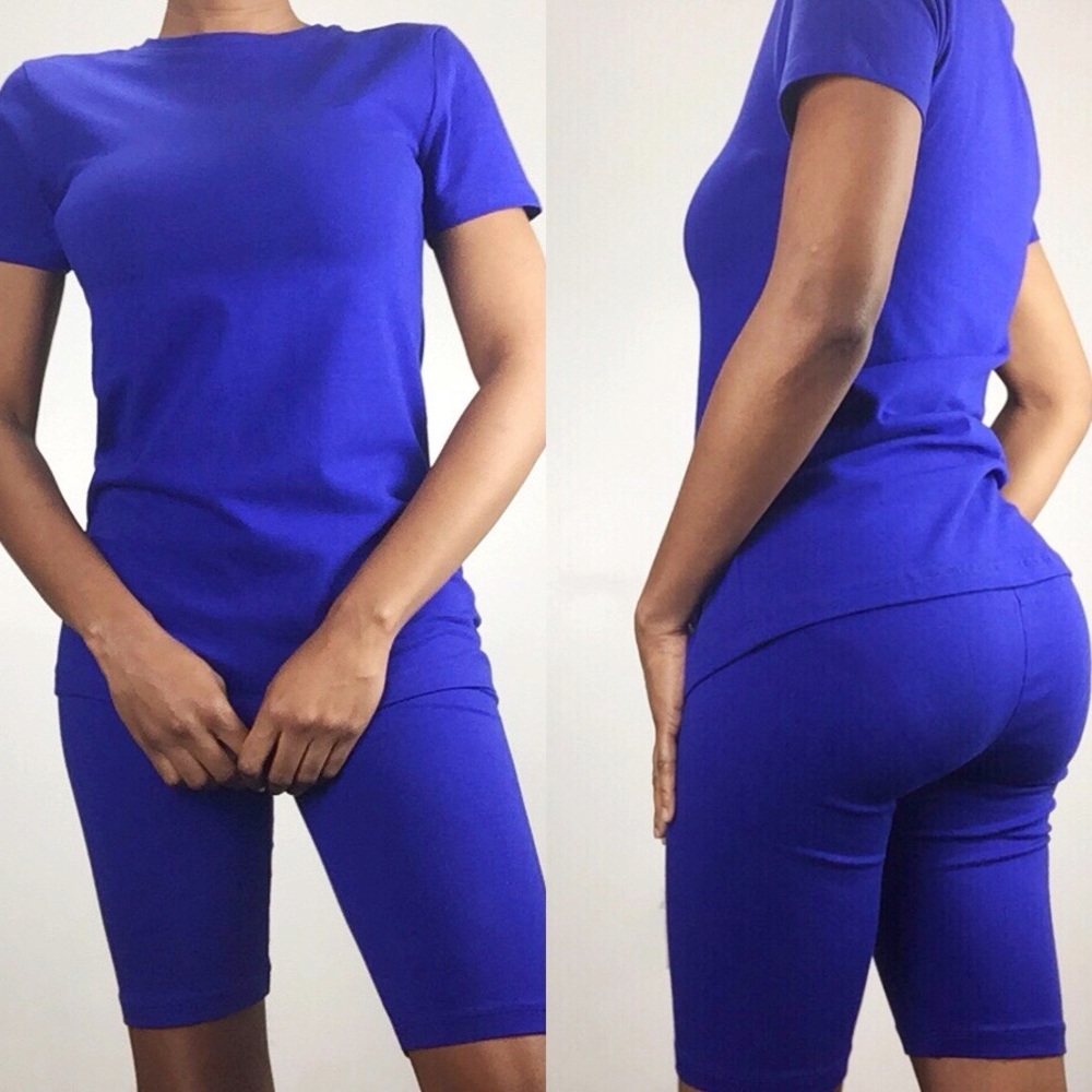 Bright Blue Biker Short Set
